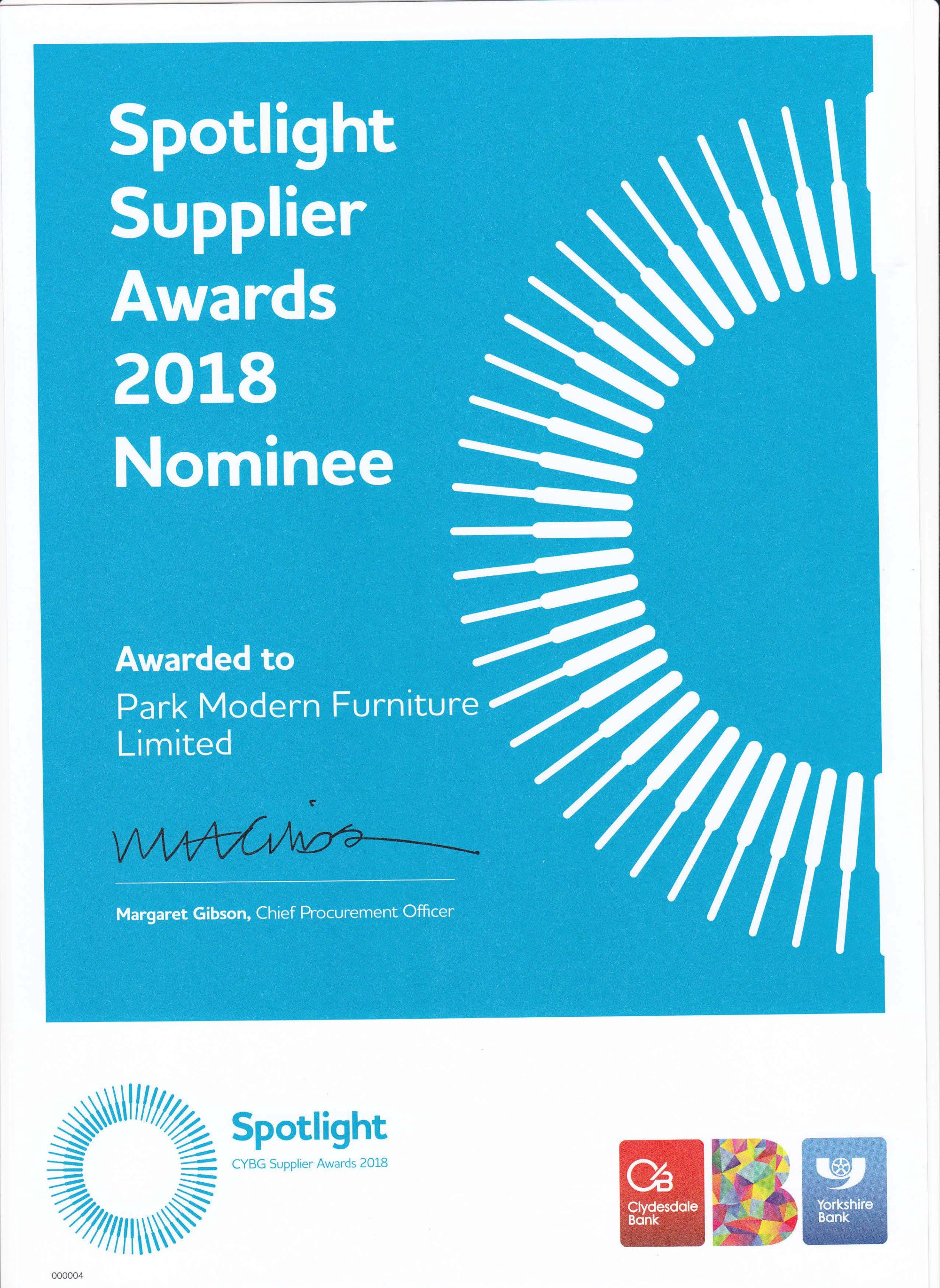 CYBG Spotlight Supplier Awards Nominee Certificate